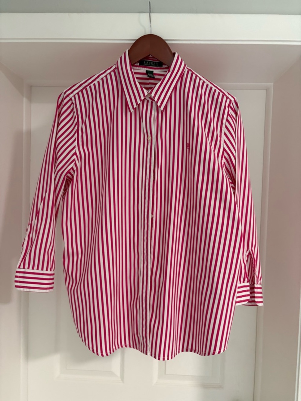 Ralph Lauren Red & White Vertical Stripe Button-Up Shirt